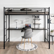 Letto a Soppalco in Metallo, Struttura del Letto Salvaspazio con 2 Scale e Scrivania, Letto a Doghe Ideale per Adolescenti e Adulti, 200x95x180,5 cm (Nero)