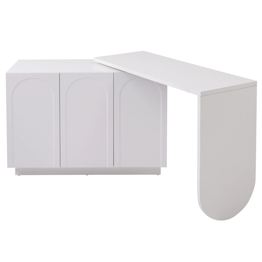 Scrivania angolare girevole con 3 vani - per studio - in MDF - 110×40×75 cm - bianco