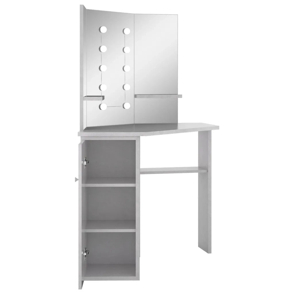 Tavolino da Trucco Angolare LED Grigio Cemento 111x54x141,5 cm 326535