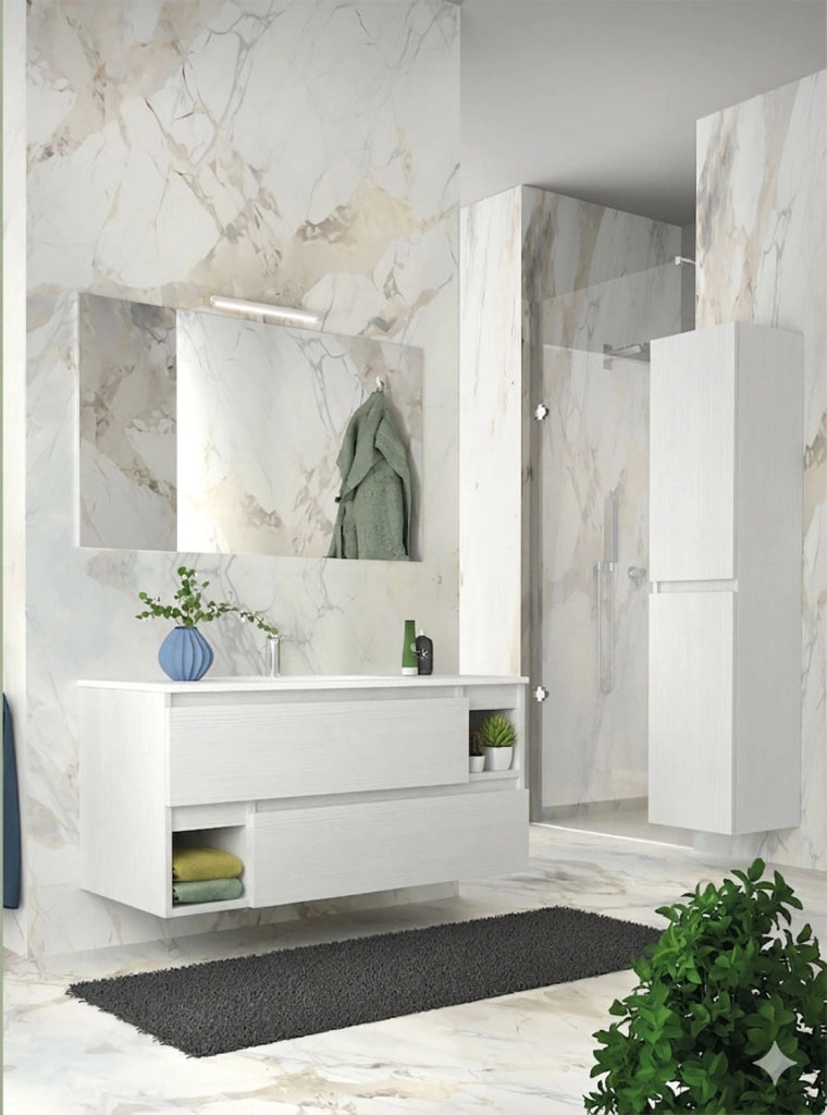 Mobile da Bagno Sospeso con Lavabo 100 cm e Specchio Dany Bianco Frassino