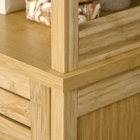 kleankin Mobile Bagno a 3 Ripiani e 1 Credenza, Design a Doghe, Bambù, 34x30x173cm
