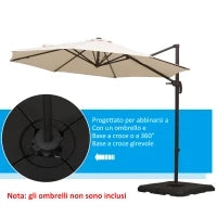 Base per Ombrellone a Braccio da 4 Pezzi Riempibile con Acqua o Sabbia per Basi a Croce da 100x100cm, Nero
