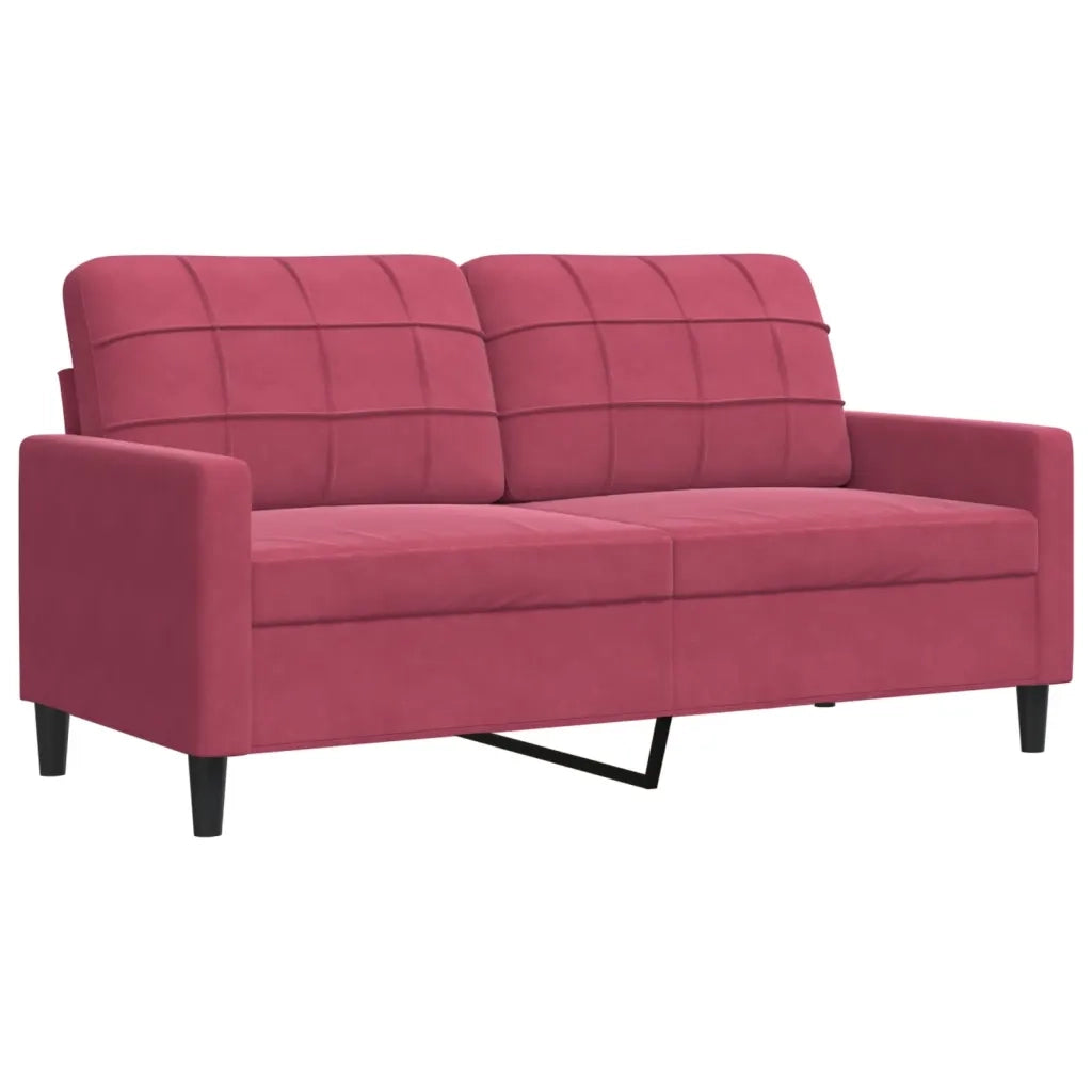 Set di Divani 2 pz con Cuscini e Rinforzi Rosso Vino in Velluto