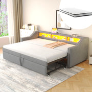 Divano letto estraibile 90/180x200 cm grigio chiaro LED USB