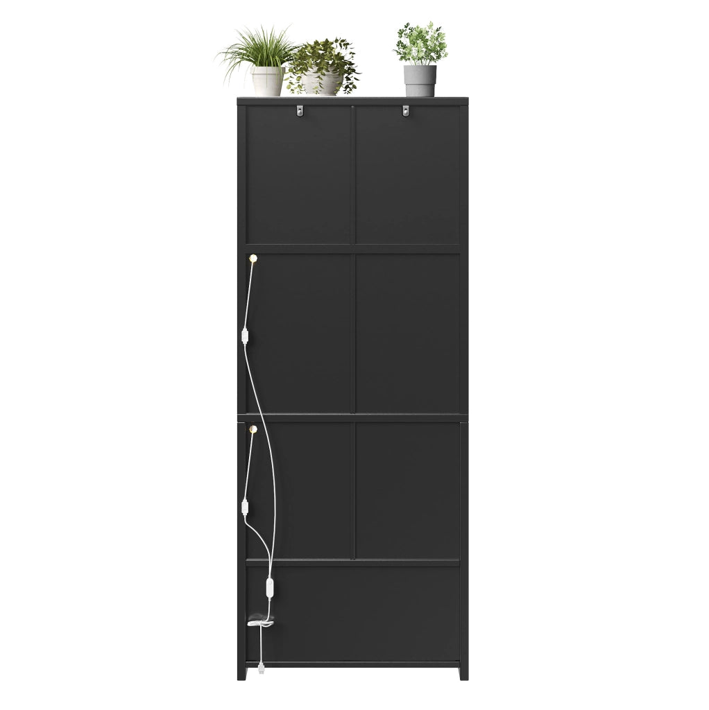 Credenza alta nera con LED smart, portabottiglie e USB