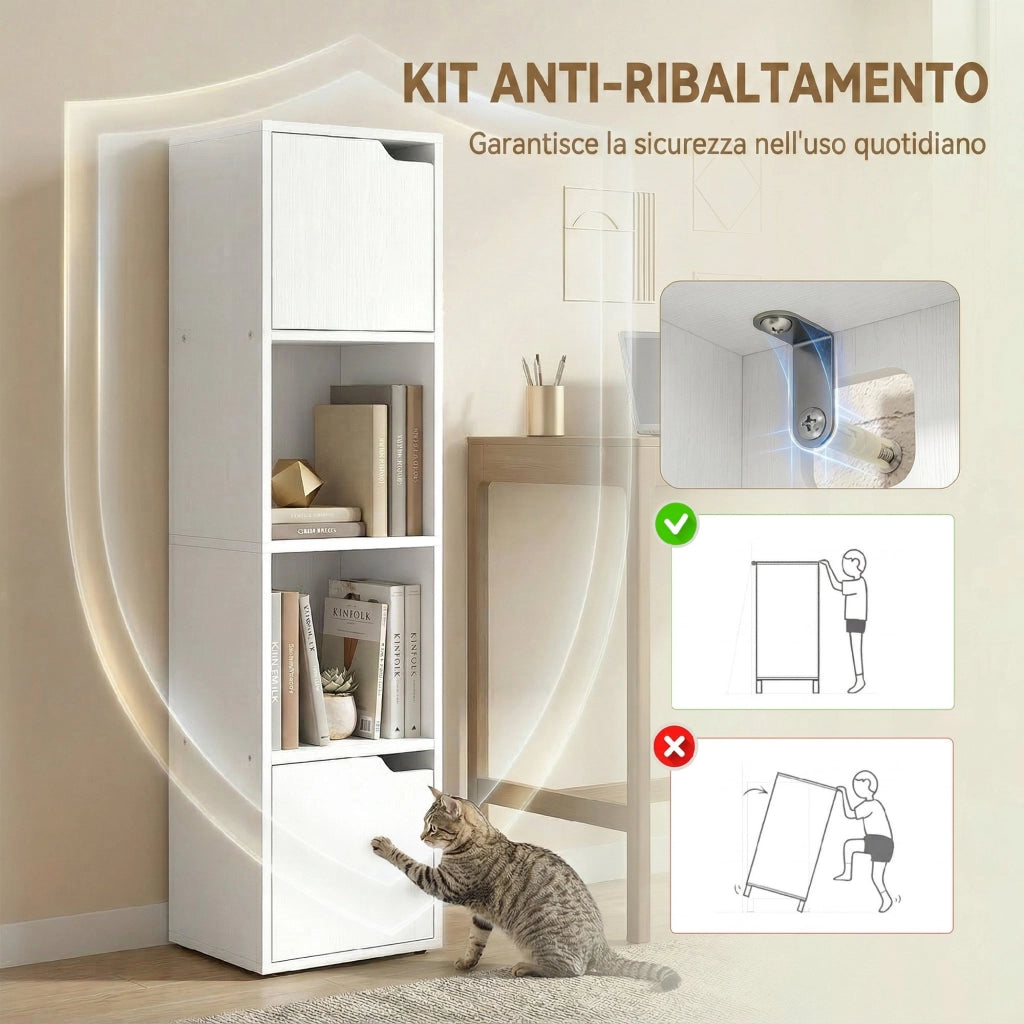 Libreria con 2 Armadietti e Ante ¨C zephmum ¨C 4 Ripiani, 30x29x119 cm, Bianco