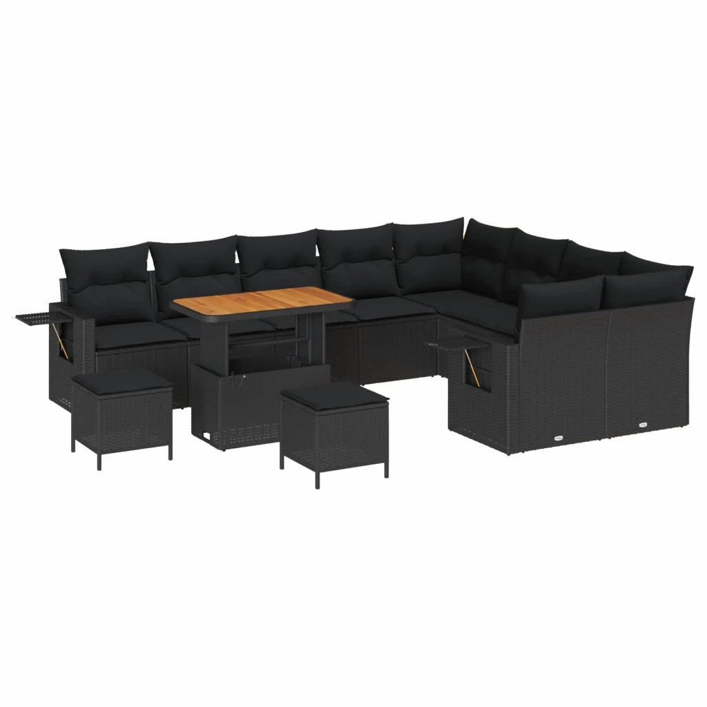 Set Divano da Giardino con cuscino 12 pcs Nero polyrattan