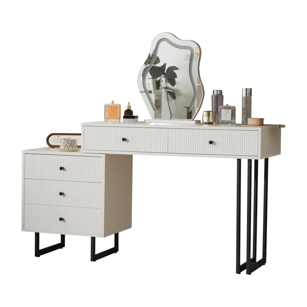 Tavolo da trucco bianco con specchio LED regolabile, 5 cassetti, 100 x 40 x 76 cm