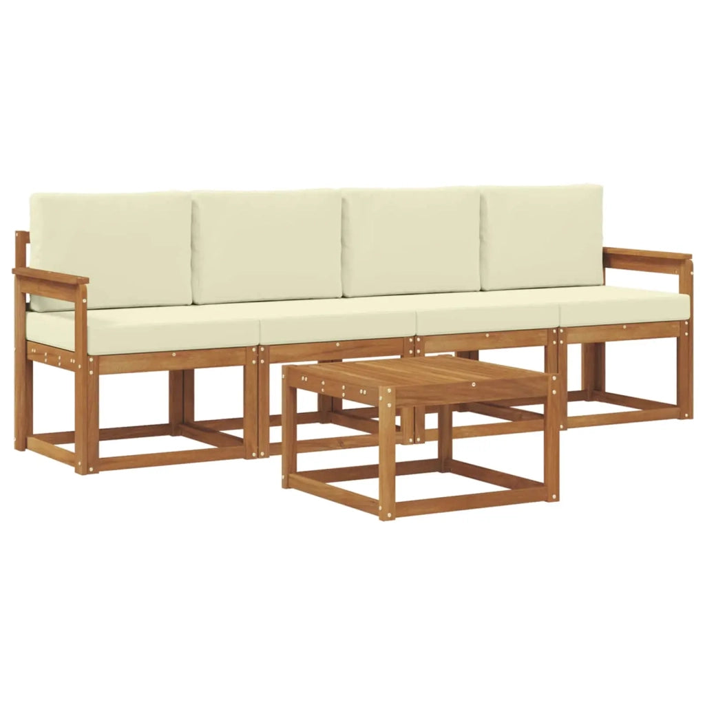 Set di divani da esterno con cuscino 5 pcs Naturale e Crema