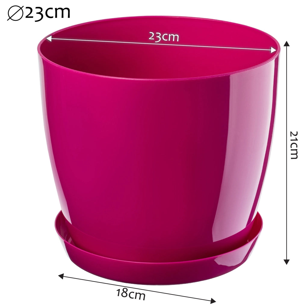 Vaso da fiori KADAX con sottovaso e coperchio in plastica, 23 cm, rosa.