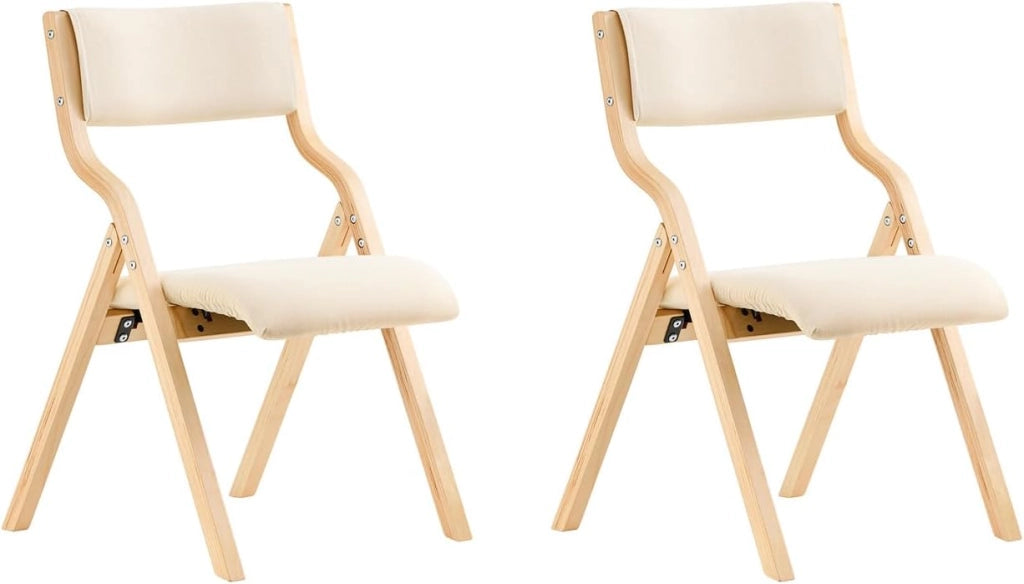 Lotto da 2 Sedie Pieghevoli da Pranzo con Seduta e Schienale Imbottiti, Design Elegante e Salvaspazio Sedie Pieghevoli da Interno, Perfette per Cucina, Ufficio ed Esterno, Beige FST40-Wx2