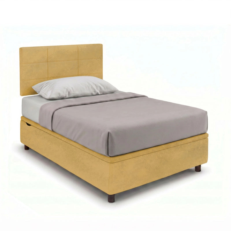 Letto imbottito Singolo 80x190 cm Square - Contenitore,Microfibra,Ocra