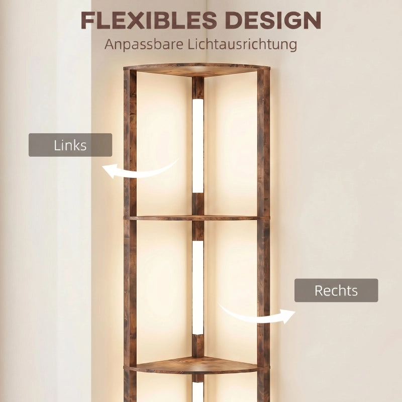 Lampada da terra a LED con ripiani, dimmerabile a 5 livelli, lampada da terra moderna con 3 livelli di luminosit¨¤ e interruttore a pedale, marrone