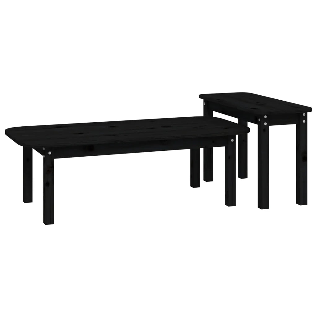 Set 2 pz Tavolini da salotto | Tavolino da caff¨¨ | Tavolino da Soggiorno Nero in Legno Massello di Pino