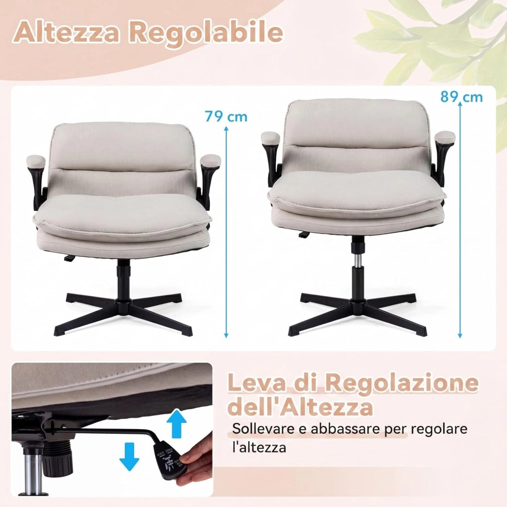 Sedia da Ufficio, Poltrona Relax con Funzione Dondolo e Altezza Regolabile, Sedia Comoda con Braccioli Ribaltabili e Base Robusta per Ufficio, Studio e Soggiorno, Portata 150 kg (Senza Ruote)