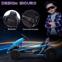 Go-Kart Elettrico per Bambini 8-12 Anni con Schienale Alto e Cintura di Sicurezza, 115x77x54 cm, Blu e Nero