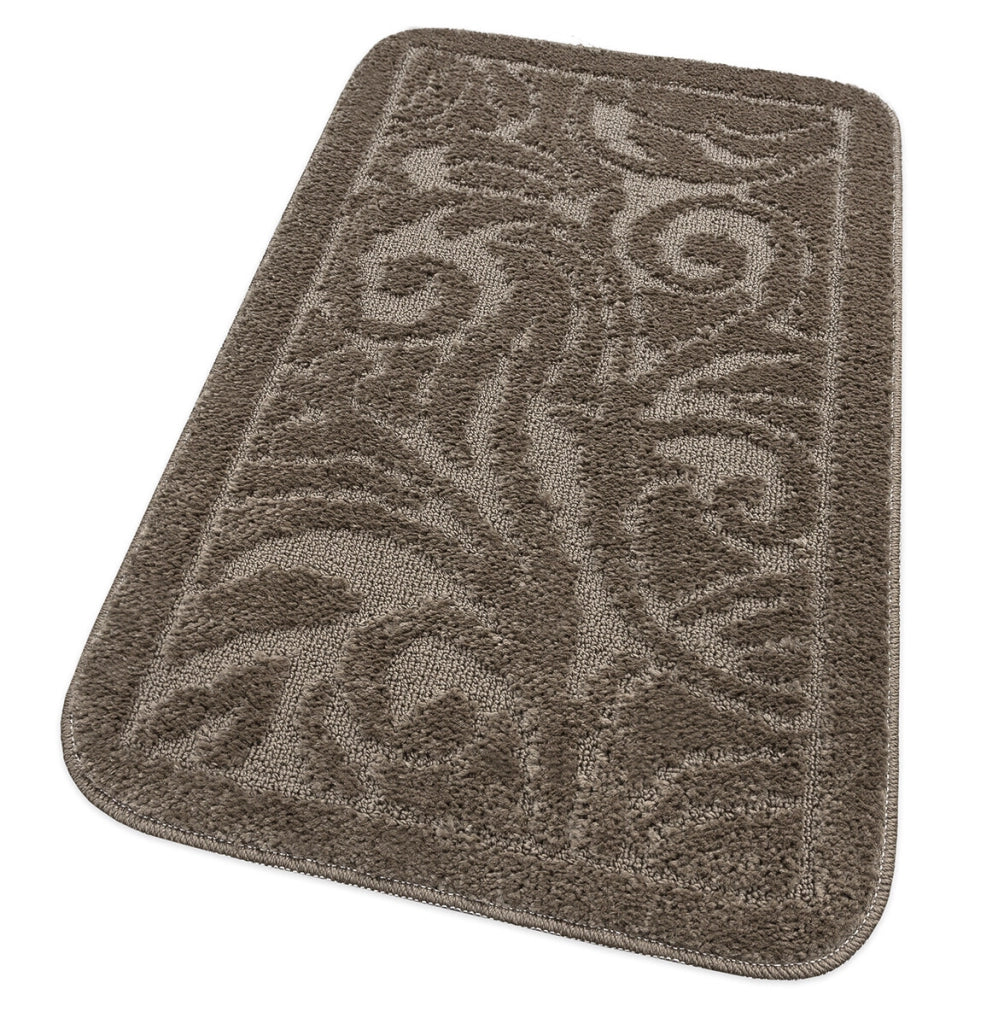Tappeto Bagno Damascato Scendiletto Camera 50x110 Cm Morbido Assorbente Antiscivolo Marrone