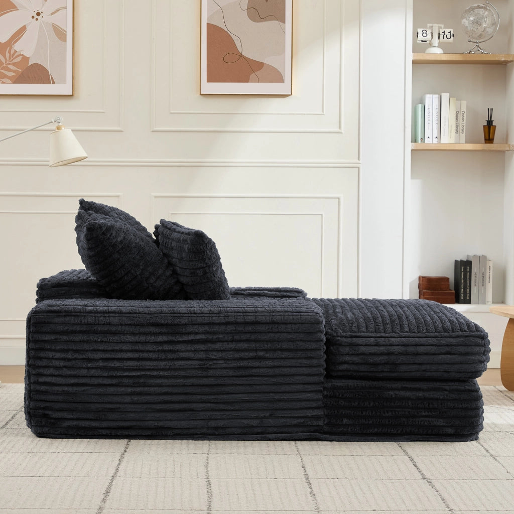 Chaise longue relax con 4 cuscini sfoderabili lavabili design ergonomico senza montaggio in velluto a coste grigio