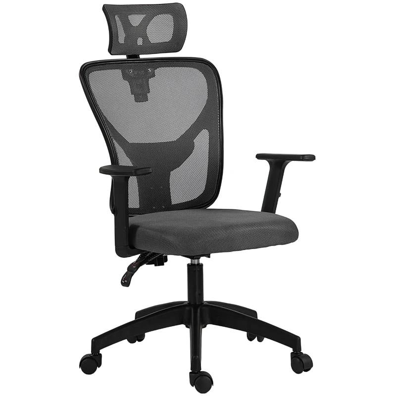 SEDIA DA UFFICIO ERGONOMICA E REGOLABILE CON SUPPORTO LOMBARE E POGGIATESTA, 66X61X106-116 CM, GRIGIO