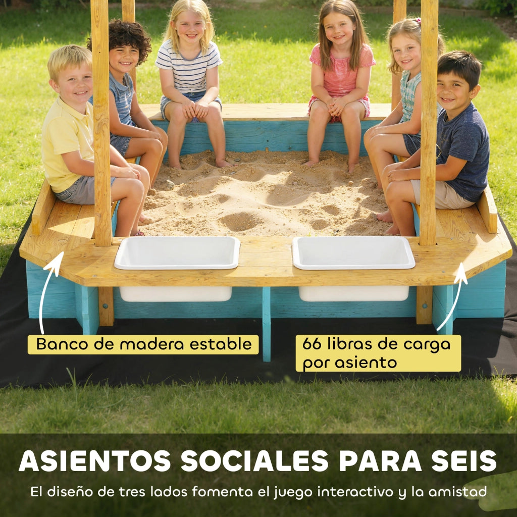 Sabbiera Legno Bambini Tetto Panchine Contenitori PP 3-6 Anni ¨C Xylo ¨C 128x118x121 cm Blu