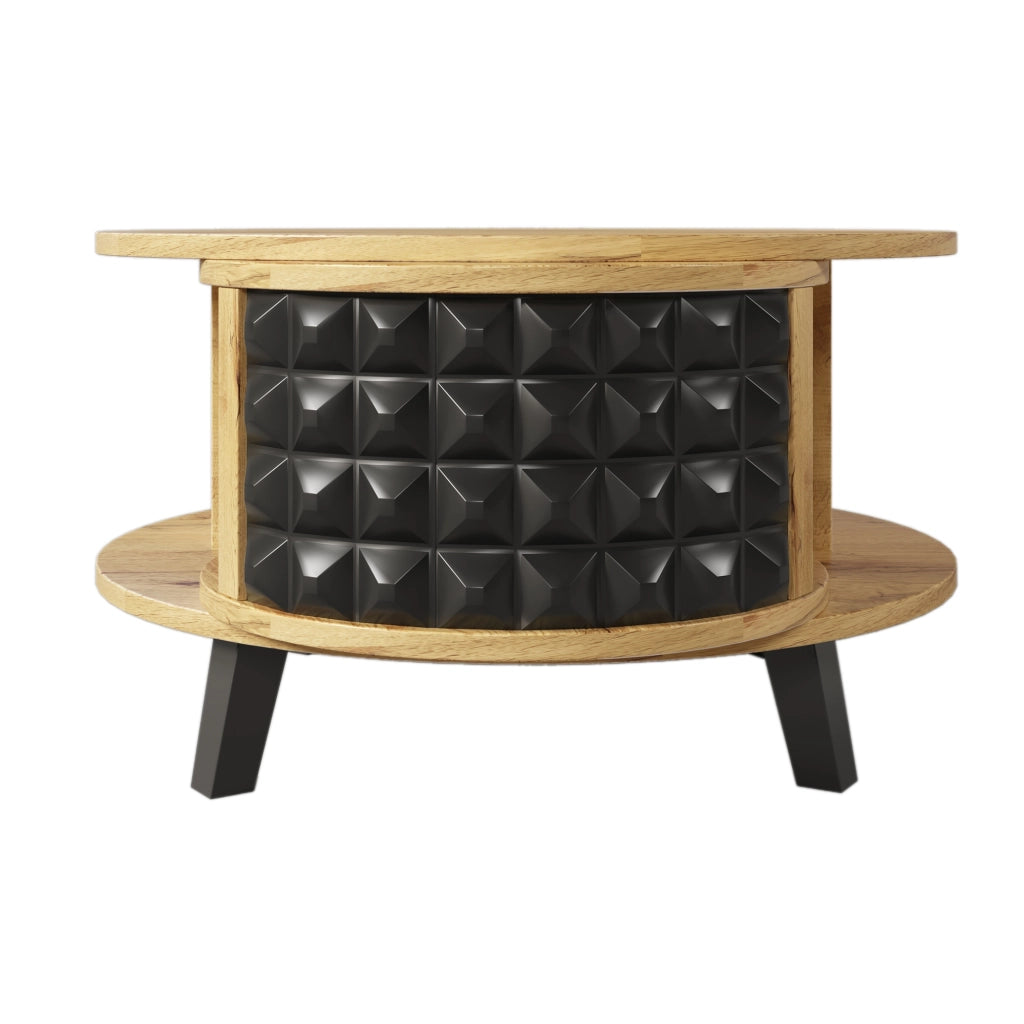 Tavolino da Salotto Girevole con Piano a 2 Livelli e Vano Nascosto 360°; Stile Moderno; in Pannello Truciolare; Naturale