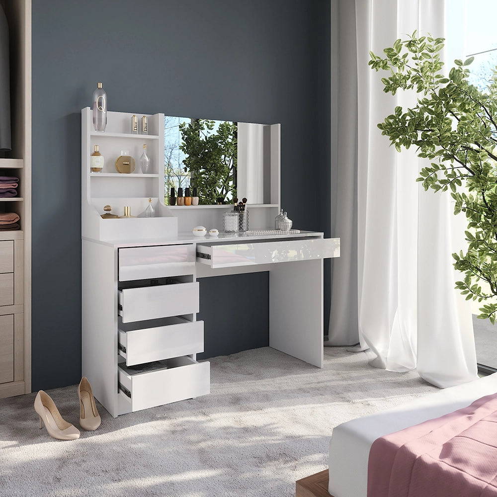 Vicco Tavolo da toeletta Bianco/bianco lucido 119.8 cm 3 parti