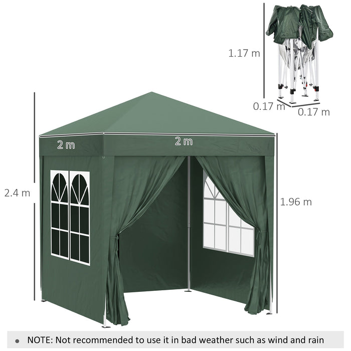 Gazebo Pieghevole 2x2m in Metallo e Poliestere Verde