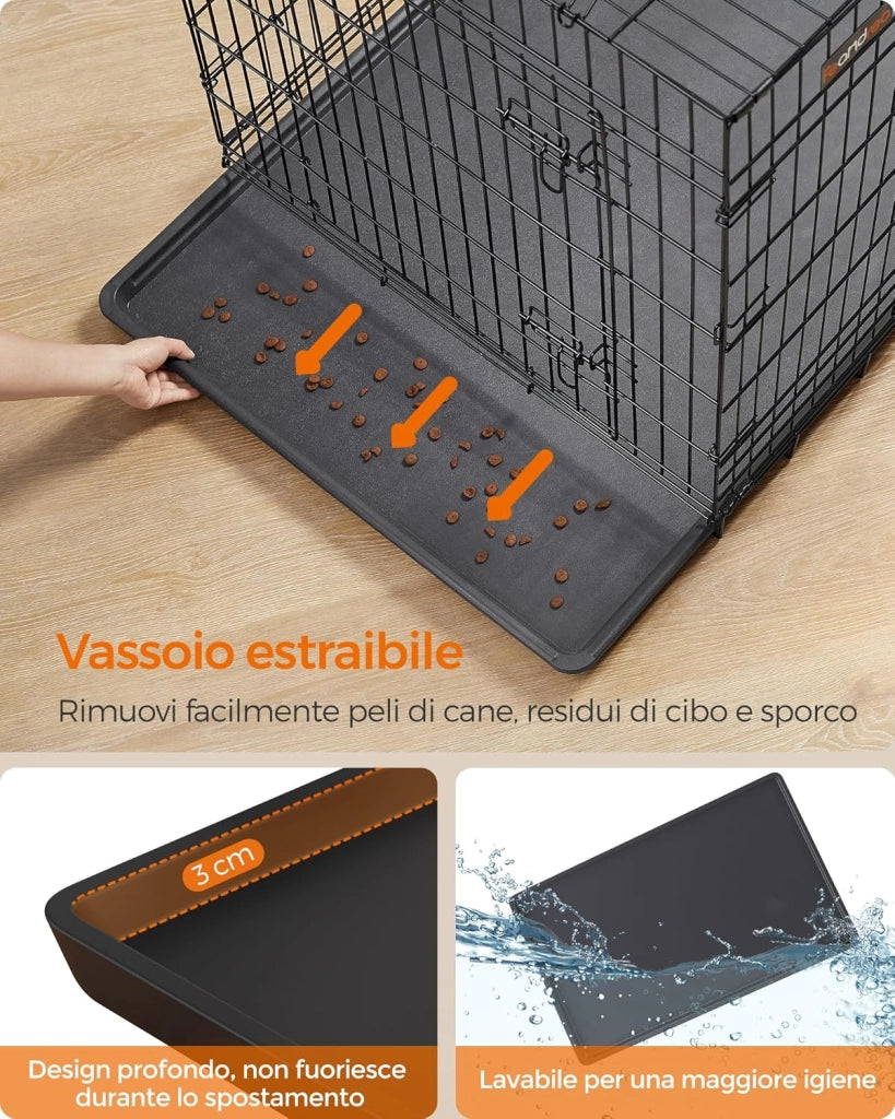Feandrea Gabbia per Cani Pieghevole, con 2 Porte, Vassoio Rimovibile, 136 x 79 x 84 cm, XXXL, Nero PPD054B01