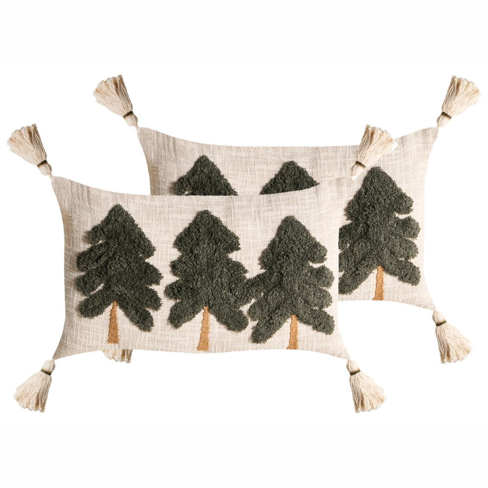 Set di 2 cuscini decorativi in tessuto di cotone beige chiaro e verde con motivo natalizio decorativo 30 x 50 cm Accessorio per la casa