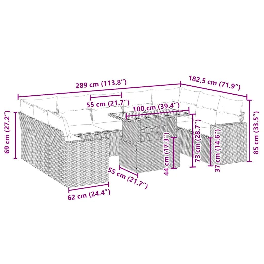 Set Divano da Giardino 10 pz con Cuscini Beige in Polyrattan 3271457
