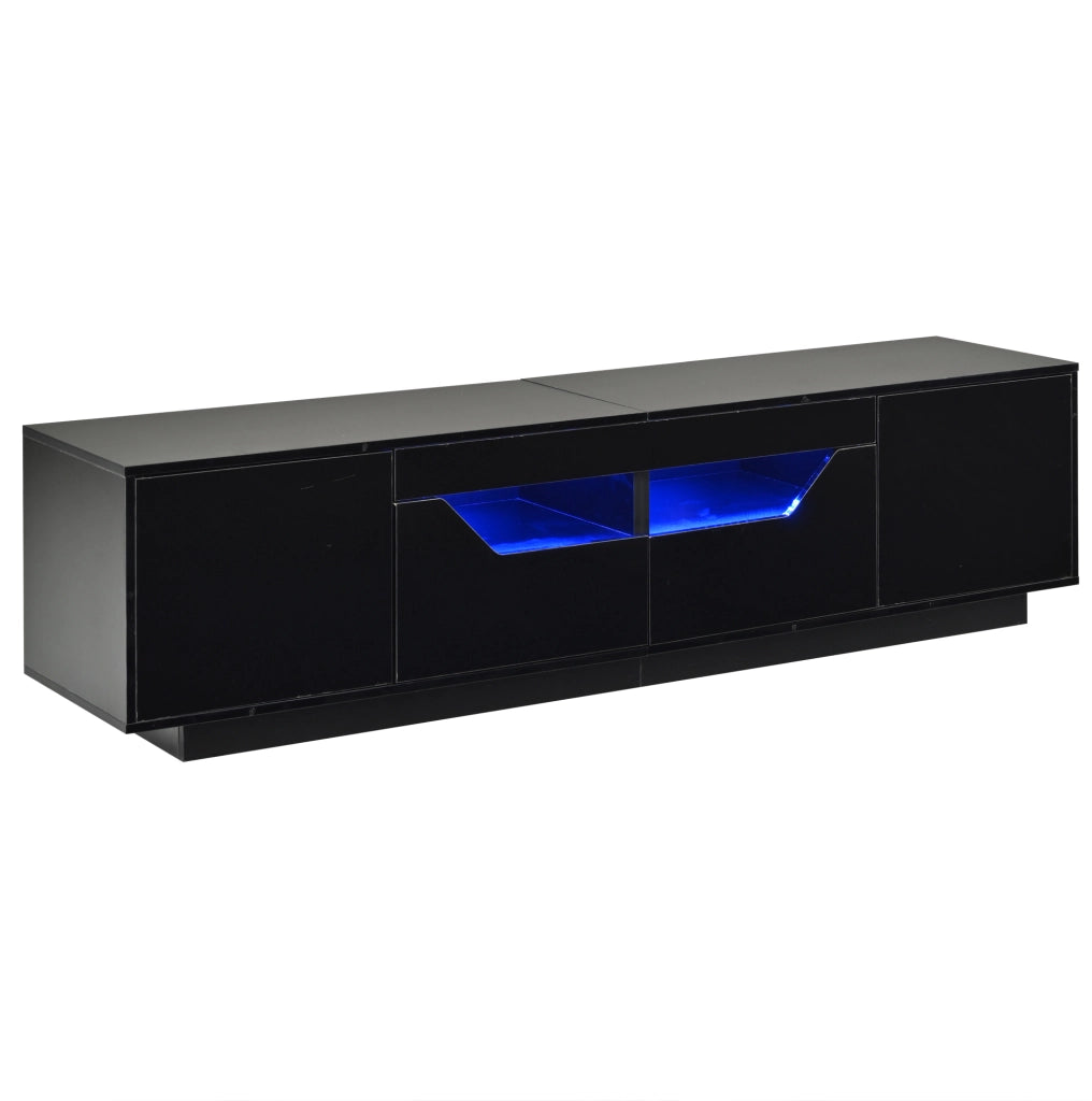 Mobile TV nero con LED, 2 cassetti e ante, 180x40x45 cm