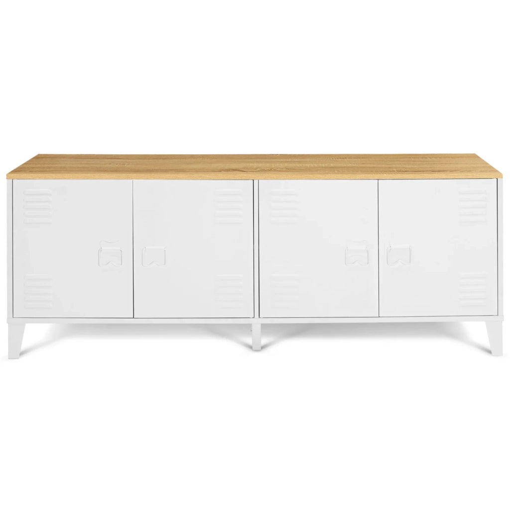 IDMarket - Credenza bassa ESTER 140 cm con 4 ante in metallo bianco e piano in legno dal design industriale