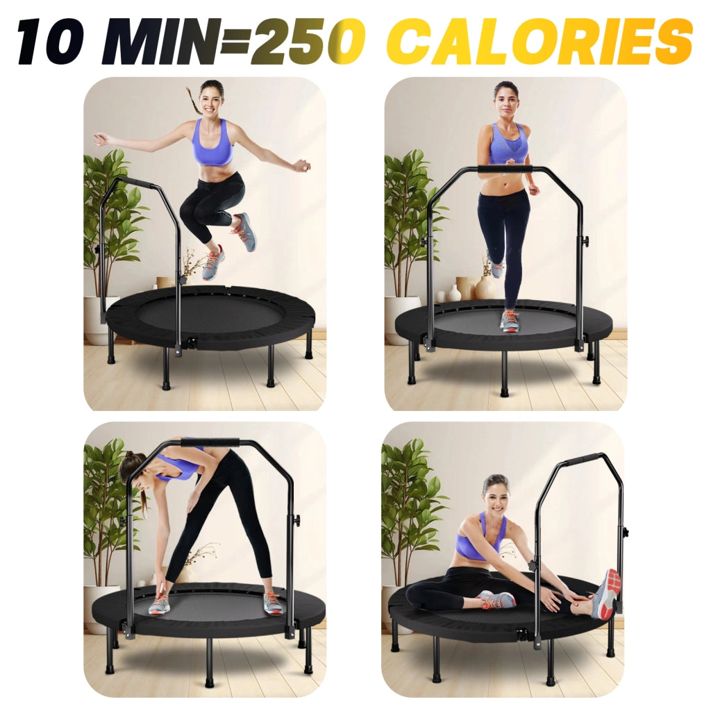 TRAMPOLINO FITNESS 101 cm Pieghevole Nero in Acciaio con Maniglia Regolabile