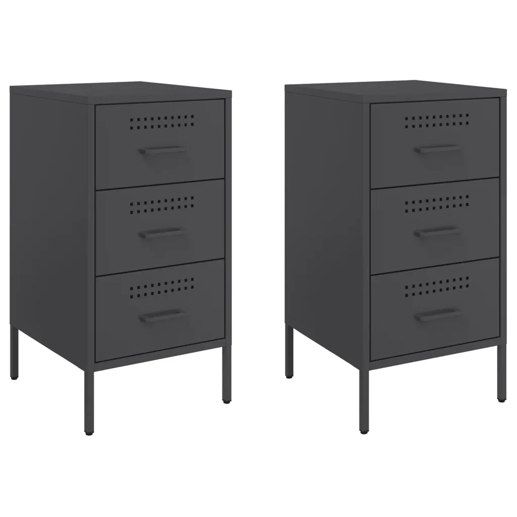 Comodini 2 pz-Set di 2 Tavolino da notte Neri 36x39x68 cm in Acciaio 819358