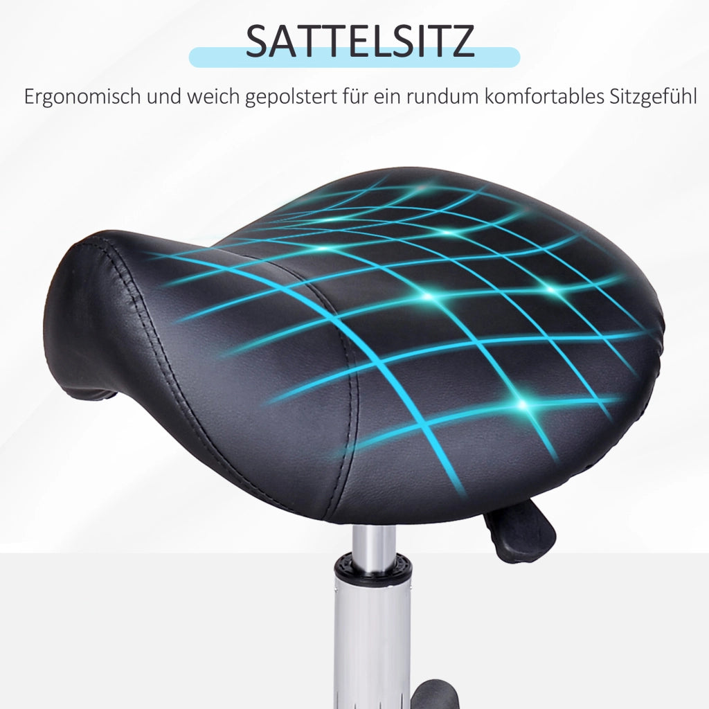 Sgabello girevole regolabile in altezza con ruote e seduta ergonomica per salone e studio, in ecopelle nera
