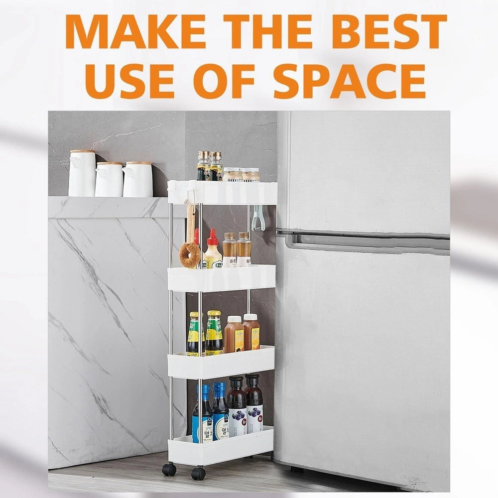 Trade Shop - Carrello Portaoggetti 4 Livelli Salvaspazio A 4 Ruote Scaffale Per Cucina Bagno -