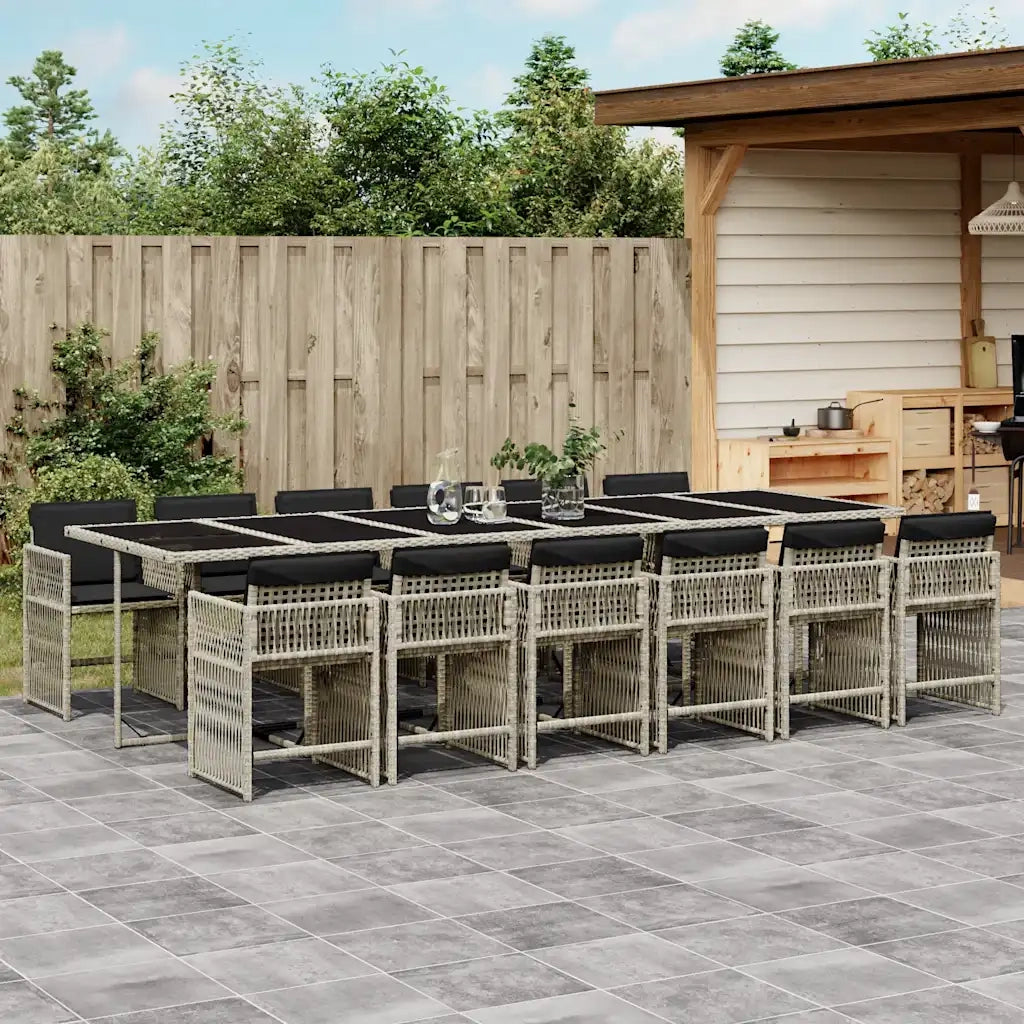 Set da Pranzo da Giardino 13pz con Cuscini Grigio in Polyrattan