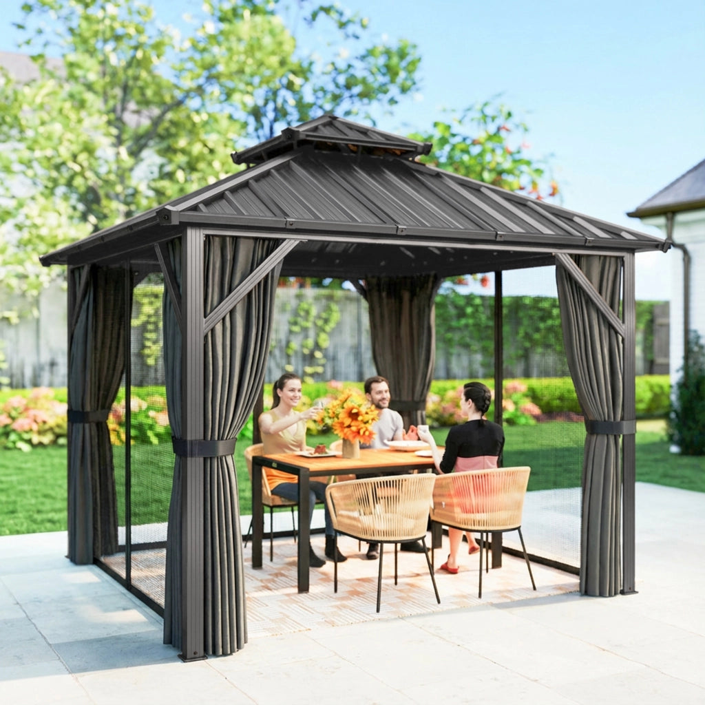 Gazebo 3x3m ¨C zephmum ¨C tetto rigido alluminio acciaio grigio scuro