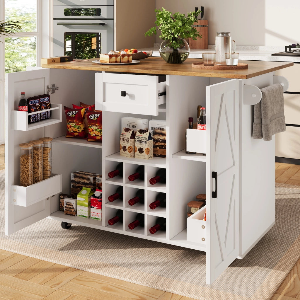 Isola da Cucina con 1 Cassetto; 2 Ripiani; 2 Ante e Piano Ribaltabile; in MDF; Bianco; 137;5 x 40 x 95;6 cm