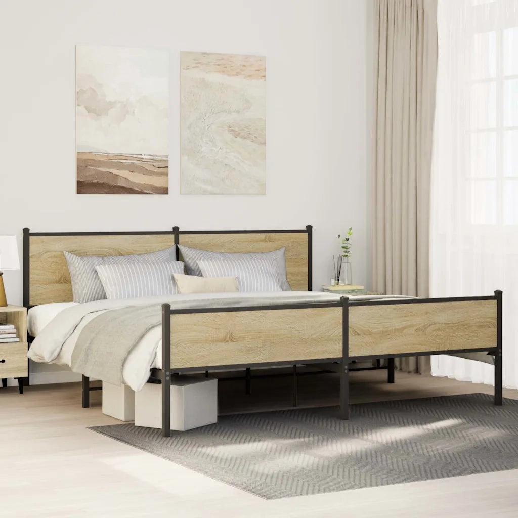 Letto matrimoniale | Letto per adulti | Giroletto senza Materaso in Metallo Rovere Sonoma 193x203 cm