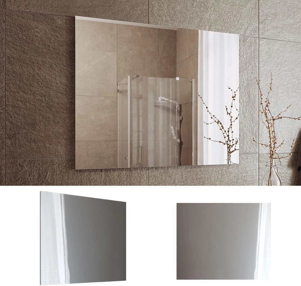 Specchio bagno Viola, Bianco, 80 x 65 cm, montabile a parete e compatibile con la collezione Viola