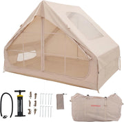 Tenda da Campeggio Gonfiabile, Tenda da Esterno in Tessuto Oxford Impermeabile con Porte, Finestre, Pompa e Borsa da Trasporto per 4 Persone, per Viaggi e Escursionie, 295 x 205 x 200 cm