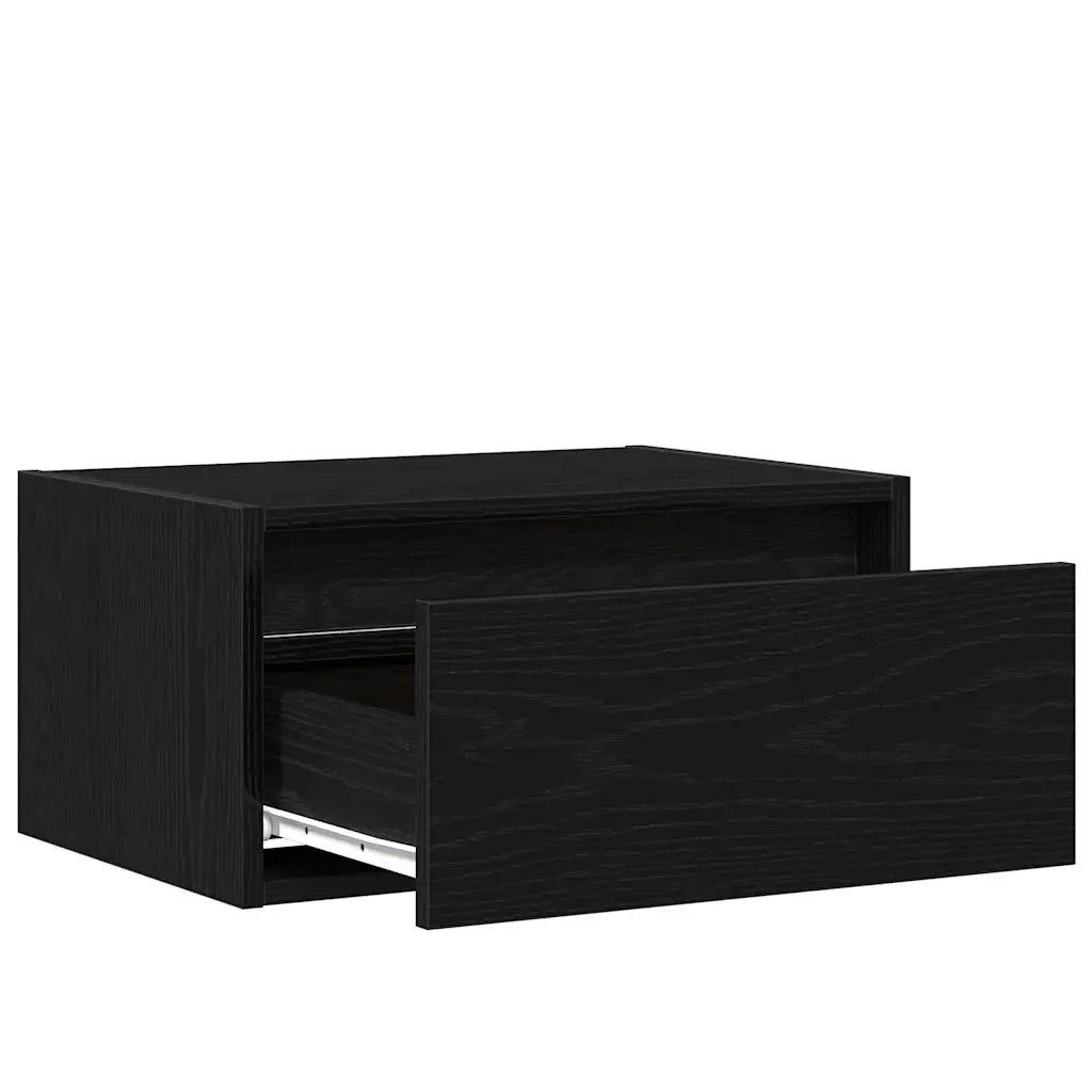Set di 2 Comodini | Armadio da Notte | Mobiletto da notte a Parete con Luci LED Rovere Neri