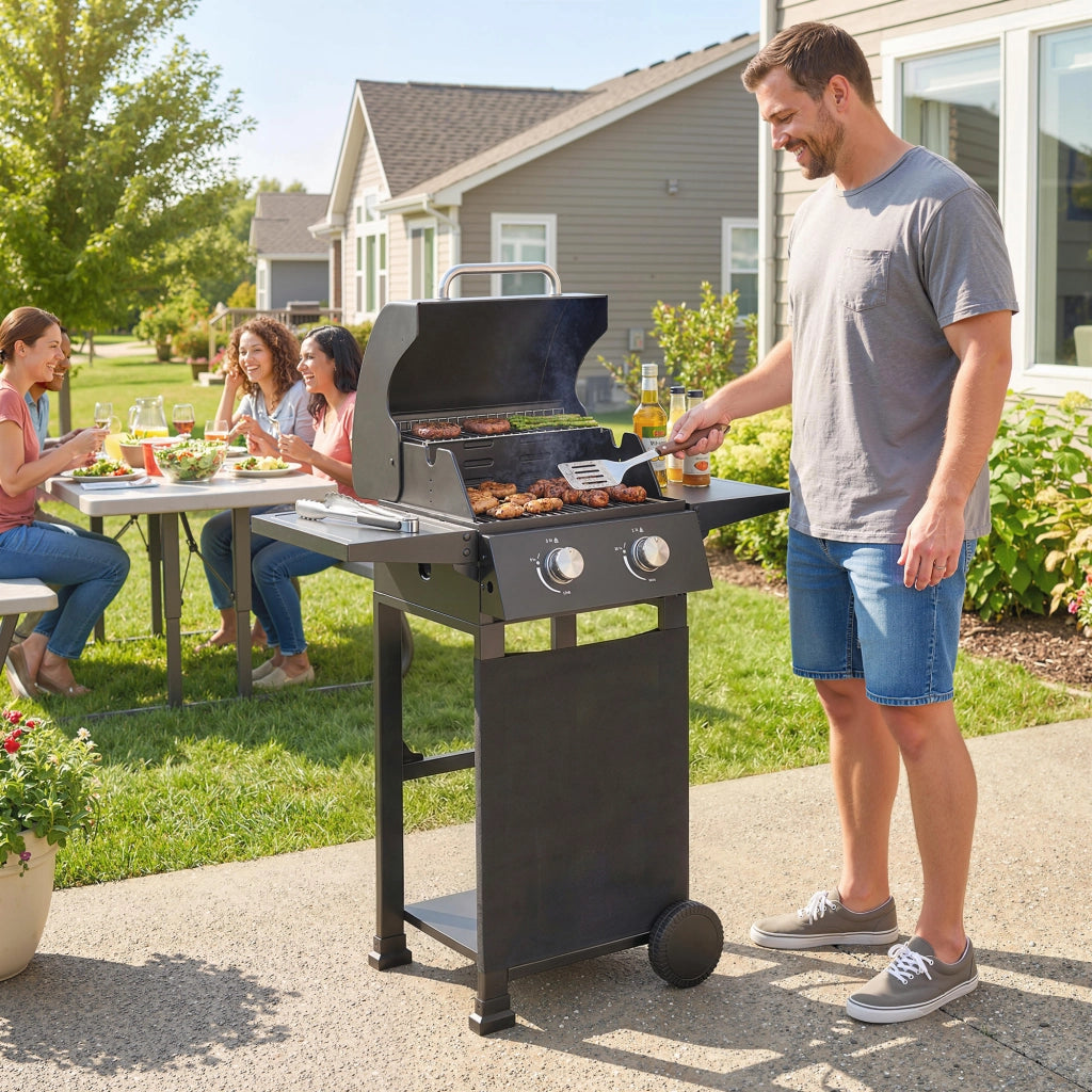 Barbecue a Gas Propano Portatile con 2 Bruciatori e Termometro ¨C zephmum ¨C Nero
