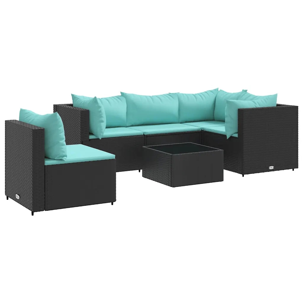 vidaXL Set Mobili da Giardino 6 pz con Cuscini in Polyrattan Nero