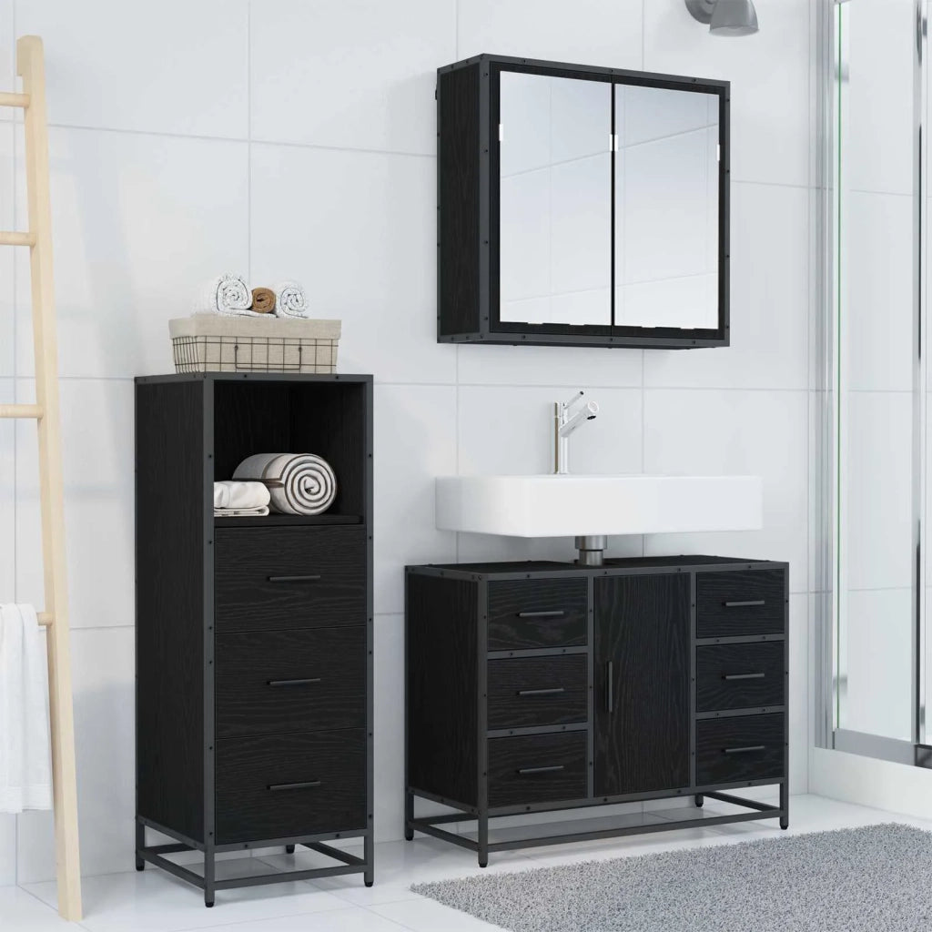 Set di mobili per il bagno 3 pcs Rovere Nero Legno multistrato 3402538