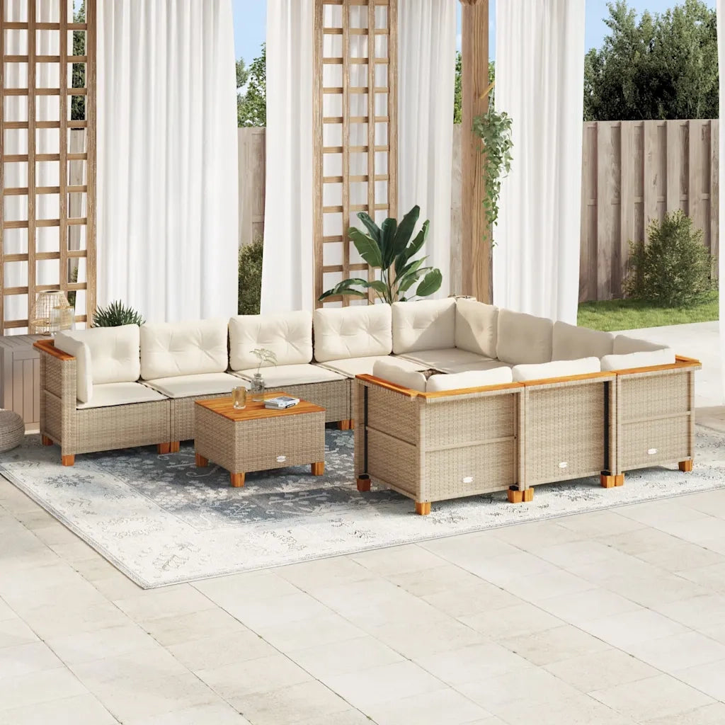 Set Divani da Giardino 11 pz con Cuscini Beige in Polyrattan 3262039