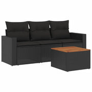 Set Divani da Giardino 4 pz | Set Salotto da Giardino con Cuscini Nero in Polyrattan