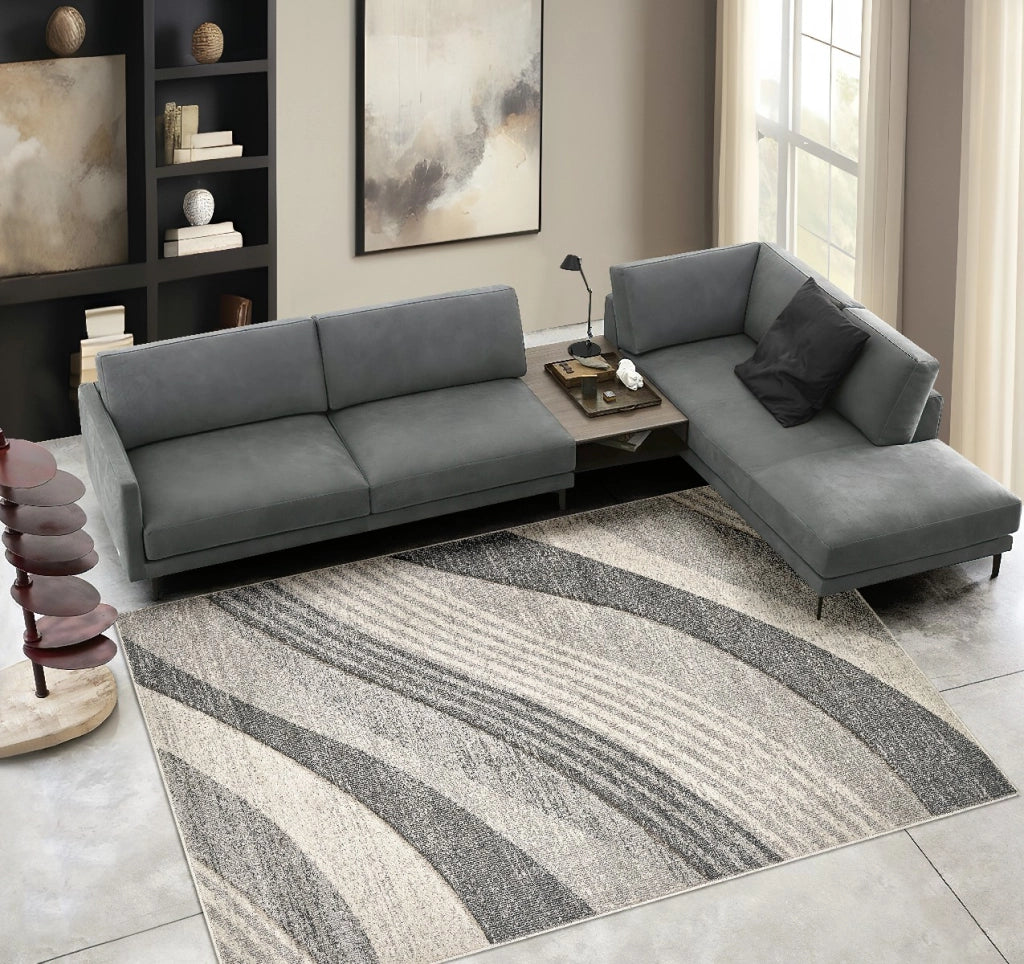 Tappeto FUNNY 87101 grigio cm.160x230 disegno intarsiato a onde moderno