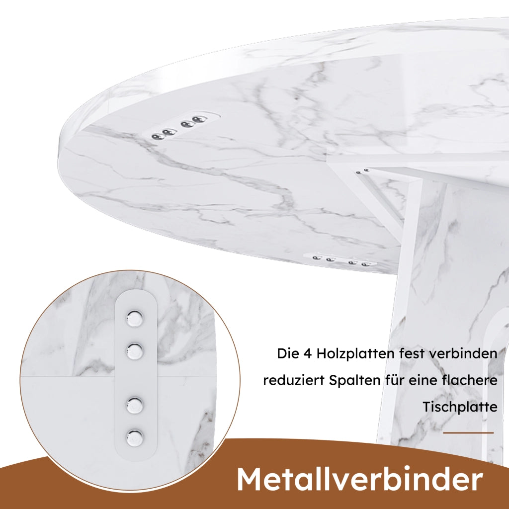 Tavolo da pranzo - modulare rotondo - MDF effetto marmo bianco - Ø120x76 cm - per 4 persone